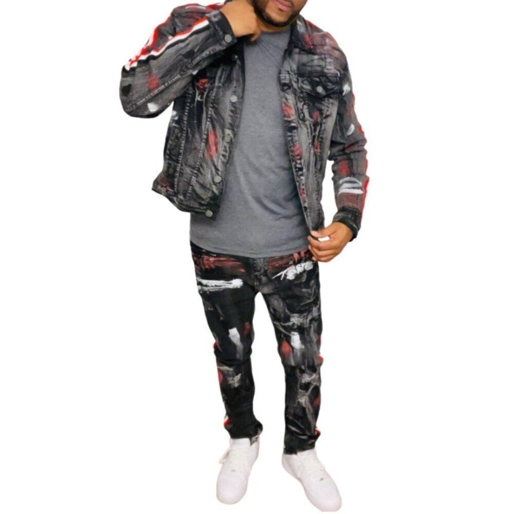 FWRD Men Black Denim Street Wear Painted Jacket Size XL